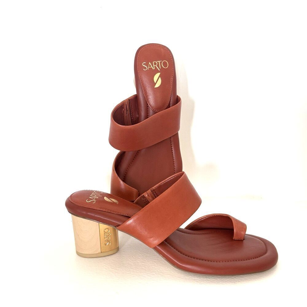 HEELS‎ SARTO GOLDIE RUST LEATHER TOE HOLDER 8 ANTHROPOLOGIE marron brown